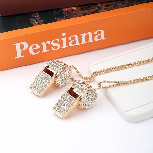 2pcs الذهب الماس المعدني بلينغ كريستال راينستون مع صافرة من السلسلة الذهبية الحبل اللامع معدات هدايا الصوت الصوتية الصوتية للحكام والمعلمين والمسؤولين وكرة السلة وتدريب كرة القدم in Saudi Arabia