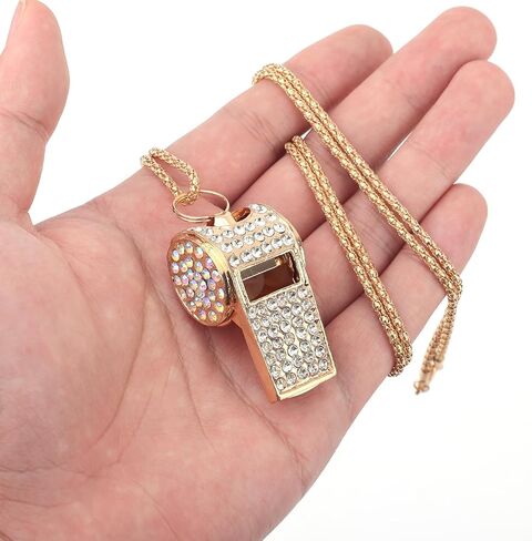 2pcs الذهب الماس المعدني بلينغ كريستال راينستون مع صافرة من السلسلة الذهبية الحبل اللامع معدات هدايا الصوت الصوتية الصوتية للحكام والمعلمين والمسؤولين وكرة السلة وتدريب كرة القدم in Saudi Arabia