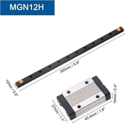 Uxcell MGN12 300mm الدليل الخطي السكك الحديدية مع MGN12H انزلاق كتلة كتلة تحمل الصلب والبلاستي in Saudi Arabia