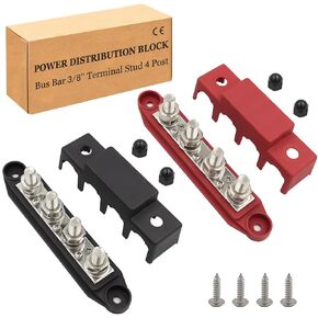 Power Distribution Block 12V Bus bar 5/16" 275A M8 Bus Bar Terminal Block 4 Post Junction Block Max 48V Battery Distribution Block With Cover For Car, Marine and Solar Wiring (Pair, Positive&Negative)
