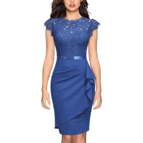 Miusol Women's Elegant Floral Lace Ruffle Design Cap Sleeve Cocktail Party Dress