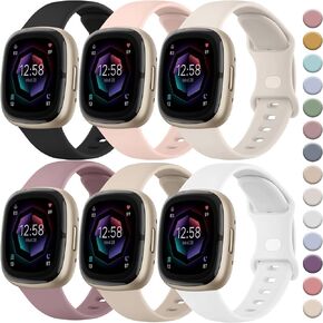 Tobfit 6 PACK Sport Bands Compatible with Fitbit Sense 2 bands / Fitbit Versa 4 bands, Fitbit Versa 3 / Sense Watch Bands for Women Men, Soft Silicone Waterproof Straps Replacement Wristbands for Fitbit Versa 4/Sense 2 Smartwatch,