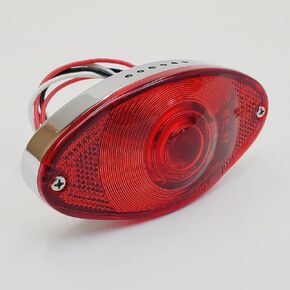 SLIM/THIN Chrome LED Cat Eye Motorcycle Vintage Tail Brake Stop Light w/ License Plate Light – DOT Approved - 12 Volt Brake Light and "Running" Tail Light - Harley Bobber Sportster Chopper Cafe Racer