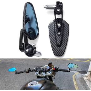 7/ 8'' Motorcycle Rearview Mirror Carbon Fiber 22mm Handlebar Side Mirror Modified Inverted Rear Mirror for Cafe racer Bobber