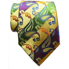 New Paisley Striped Gold Green Purple JACQUARD WOVEN Silk Men's Tie Necktie