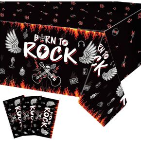 Tiamon 3 Pcs Rock and Roll Party Tablecloth Rock Themed Party Decorations Supplies Born to Rock 50s Guitar Disposable Plastic Rectangular Table Covers for Rock Music Birthday Party, 54 x 108 Inch