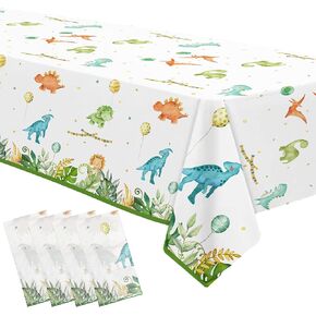Dinosaur Birthday Party Tablecloth Supplies - Disposable Dinosaur Baby Shower Decorations Table Cover, Watercolor Dino Theme Baby Shower Birthday Decorations Table Cloth - 4 Pack (54in x 87in)