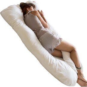 U Shaped Body Pillow - Cooling Maternity Pillow for Pregnant Women with Organic GOTS Certified Cotton Cover - Cuddle Pillow for Adults - Pregnancy Must Have for Comfy Sleep and Relief!