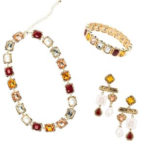 مجموعة مجوهرات من اللؤلؤ الباروكي مع حجر الراين الأوجه كابوشون، مجموعة قلادة فاخرة من نسيج مصهور مع أحجار كريمة ملونة للنساء، مجموعة مجوهرات معدنية ذات نسيج معدني للحفلات in Kuwait