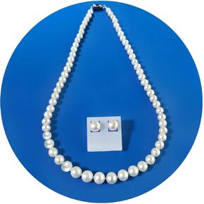 مجموعة قلادات لؤلؤ المياه العذبة - أقراط لؤلؤ من الفضة الإسترلينية هي مجموعة مجوهرات نسائية مصنوعة من مزيج من اللؤلؤ بدرجة AAAA (19 بوصة، أبيض حليبي) in Kuwait