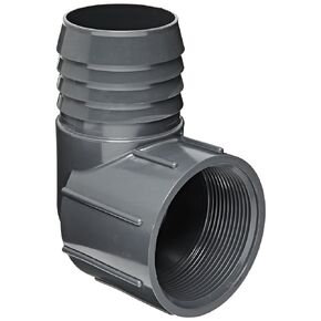 Spears 1407 Series PVC Tube Fitting, 90 Degree Elbow, Schedule 40, Gray, 1" Barbed x NPT Female