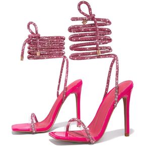 GATUXUS Sexy Women's Stilettos High Heel Gladiator Strappy Sandals Square Toe Lace Up Dressy Pumps Shoes