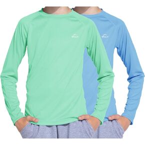 Willit Boy's UPF 50+ Sun Protection Shirt Long Sleeve Rash Guard Swim Shirts Youth SPF Fishing Quick Dry Shirt Light Green/Blue XL