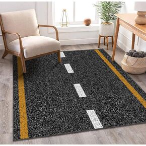 Kids Area Rugs Asphalt Highway Road Texture with Markings 3D Rugs for Playroom Bedroom Classroom Decor Yoga Mat Non-Slip Floor Outdoor Mat Carpets for Kids 4x6 ft