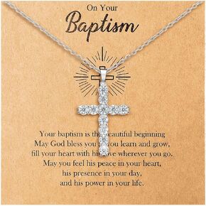 YANCHUN Confirmation Gifts for Teen Girls Silver Cross Necklace First Communion Necklace for Girls Confirmation Necklace Baptism Gifts First Communion Gifts for Daughter Granddaughter Sister Niece