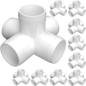 FORMUFIT 1/2" 5-Way Cross Furniture Grade PVC Fitting in White, Made in USA, UV-Resistant, Impact-Proof, 0.840" Actual Socket Diameter (10-Pack) - F0125WC-WH-10