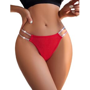 Sexy Shine Strap G-String Thongs for Women Cheeky Glitter Underwear Low Rise Panties T-back Lingerie Briefs M Red A2