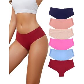 Bolivelan Women Seamless Thongs No Show Panties Low Rise Stretch Breathable Bikini Underwear Pack of 6