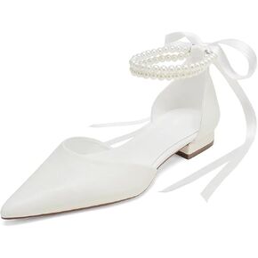 أحذية زفاف لؤلؤية للعروس مسطحة بمقدمة مدببة وأحذية مسطحة مريحة للزفاف in Kuwait