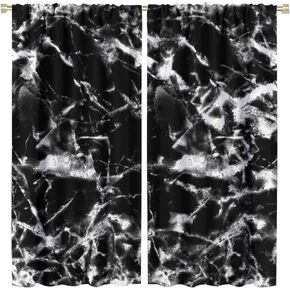 Marble Blackout Curtain Black and White Black Marble Drapes Window Curtain Rod Pocket Curtain Girls Boys Kitchen Bedroom Living Room Dining Room 2 Panels 42x45 in
