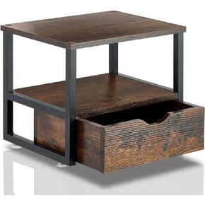 Modern 2 Tier Printer Stand Vintage Brown Printer Table with Sliding Storage Drawer Printer Stand Rolling Cart Rack for Fax Machine, Scanner Office and Home Storage Rack, Elegant Black