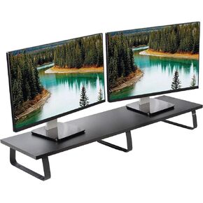 VIVO 39 inch Extra Long Monitor Stand, Wood & Steel Desktop Riser, Dual Screen, TV, Keyboard, Laptop, Ergonomic Desk and Tabletop Organizer, Black, STAND-V000DL