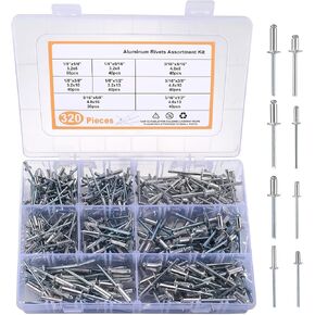 مجموعة متنوعة من مسامير البوب، 320 قطعة من المسامير العمياء المصنوعة من الألومنيوم للمعادن، مجموعة مسامير من الألومنيوم، 8 مقاسات، 1/8 * 1/4 بوصة، 1/8 * 5/16 بوصة، 1/8 * 3/8 بوصة، 1/8 * 1/2"، 3/16*1/4"، 3/16*5/16"، 3/16*1/2"، 3/16*5/8" in Kuwait