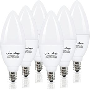 comzler E12 Ceiling Fan Light Bulbs, LED Candelabra Bulbs, 5 Watt (60 Watt Equivalent), Daylight 5000K LED Chandelier Light Bulbs, Candle Bulb Small Base for Chandelier, Non-Dimmable (6 Pack)