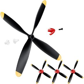 3 Sets Spare RC Plane Propellers 4 Blade Propeller Compatible with Mustang P51 RC Plane 4 Channel Remote Control Airplane 761-5, 761-5V2 with Propeller Savers Adapter (Red Nose)