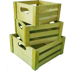 ITALIA Large, Size (L) 14.4 x 12.8 x 6.4 H (M) 12.4 x 10.8 x 5.6 H (S) 10.4 x 8.8 x 4.8 H 3 PC Nested Black Vintage Wood crates Multipurpose Wood Crafted