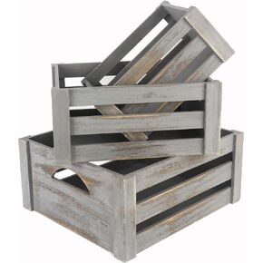 ITALIA Large, Size (L) 14.4 x 12.8 x 6.4 H (M) 12.4 x 10.8 x 5.6 H (S) 10.4 x 8.8 x 4.8 H 3 PC Nested Black Vintage Wood crates Multipurpose Wood Crafted
