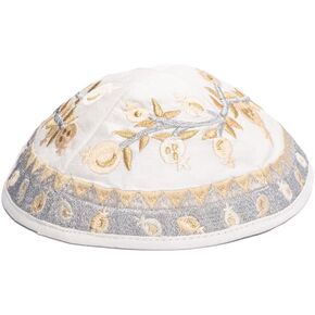 Embroidered Kippah Pomegranates - Gold
