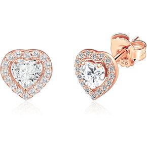 Earring Stud for Women, 18K Rose Gold Plated S925 Sterling Silver with Cubic Zirconia, Heart Fashion Jewelry Gift for Mother Wife Girls