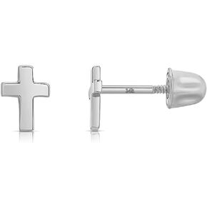 Little Solid Gold 14k Screw Back Cross Stud Earrings