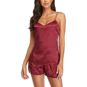CULAYII Womens Pajamas Sets Cool Satin Cami Shorts Set Lightweight Nightwear Silk Pajamas for Women