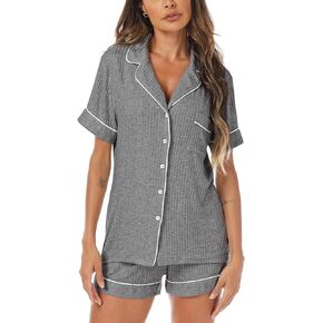 Womens Pajama Sets Button Down Short Sleeve Comfy 2 Piece Pj Set Sleepwear