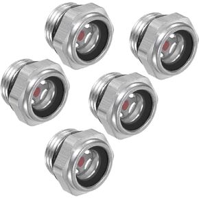 Air Compressor Oil Sight Glass, | M18x1.5mm Male Thread | Aluminum Hex Head Oil Liquid Level Indicator Glass Window - (Applications: for Gearbox Fittings), 5-Pieces