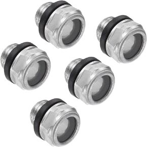 زجاج رؤية زيت ضاغط الهواء، | خيط ذكر M18x1.5mm | نافذة زجاجية لمؤشر مستوى سائل الزيت برأس سداسي من الألومنيوم - (التطبيقات: لتركيبات علبة التروس)، 5 قطع