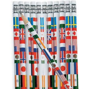 Fun Express Multicultural Flags of the World Pencils (set of 24) Perfect teaching diversity in the Classrooms and Teacher Supplies