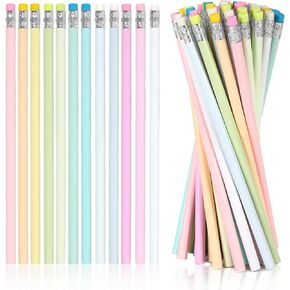 Whaline 48Pcs Colorful Pencils with Erasers Rainbow Color Wooden Pencils Unsharpened Writing Drawing Pencils for School Company Office Stationery Gift