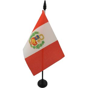 AZ FLAG Peru Table Flag 4'' x 6'' - Peruvian Desk Flag 15 x 10 cm - Black Plastic Stick and Base
