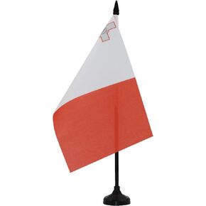AZ FLAG Malta Table Flag 5'' x 8'' - Maltese Desk Flag 21 x 14 cm - Black Plastic Stick and Base