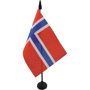 AZ FLAG Norway Table Flag 4'' x 6'' - Norwegian Desk Flag 15 x 10 cm - Black Plastic Stick and Base