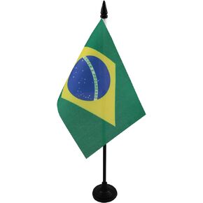 Brazil Table Flag 4'' x 6'' - Brazilian Desk Flag 15 x 10 cm - Black plastic stick and base - AZ FLAG