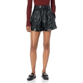 [BLANKNYC] Womens Luxury Clothing Vegan Leather Self Tie Paperbag Short, Comfortable & Stylish