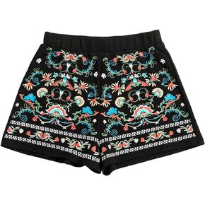 SweatyRocks Women's Floral Print Elastic Waist Shorts Boho Graphic Beach Shorts Bottom