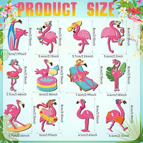 36 Pcs Flamingo Ornaments Tropical Palm Leaves Floral Flower Wooden Hanging Tree Ornament for Summer Hawaiian Beach Luau Aloha Birthday Bachelorette Wedding Bridal Shower Party Decorations in Kuwait