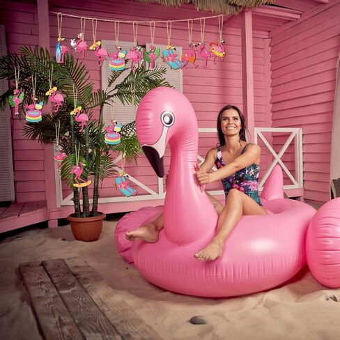 36 Pcs Flamingo Ornaments Tropical Palm Leaves Floral Flower Wooden Hanging Tree Ornament for Summer Hawaiian Beach Luau Aloha Birthday Bachelorette Wedding Bridal Shower Party Decorations in Kuwait