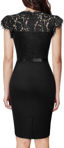 فستان Miusol نسائي أنيق مزين بالدانتيل ومكشكش وأكمام قصيرة لحفلات الكوكتيل in Kuwait