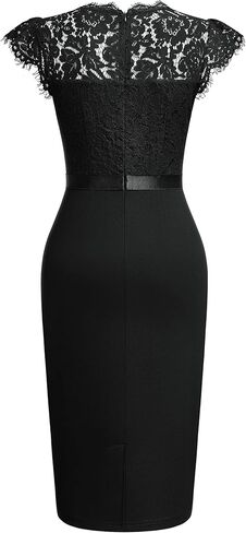 فستان Miusol نسائي أنيق مزين بالدانتيل ومكشكش وأكمام قصيرة لحفلات الكوكتيل in Kuwait